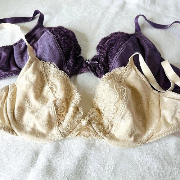 Wacoal Bra 36B 85231 Underwire Lined Lightly Padded Lace Purple Cream Set of 2 - Picture 2 of 11